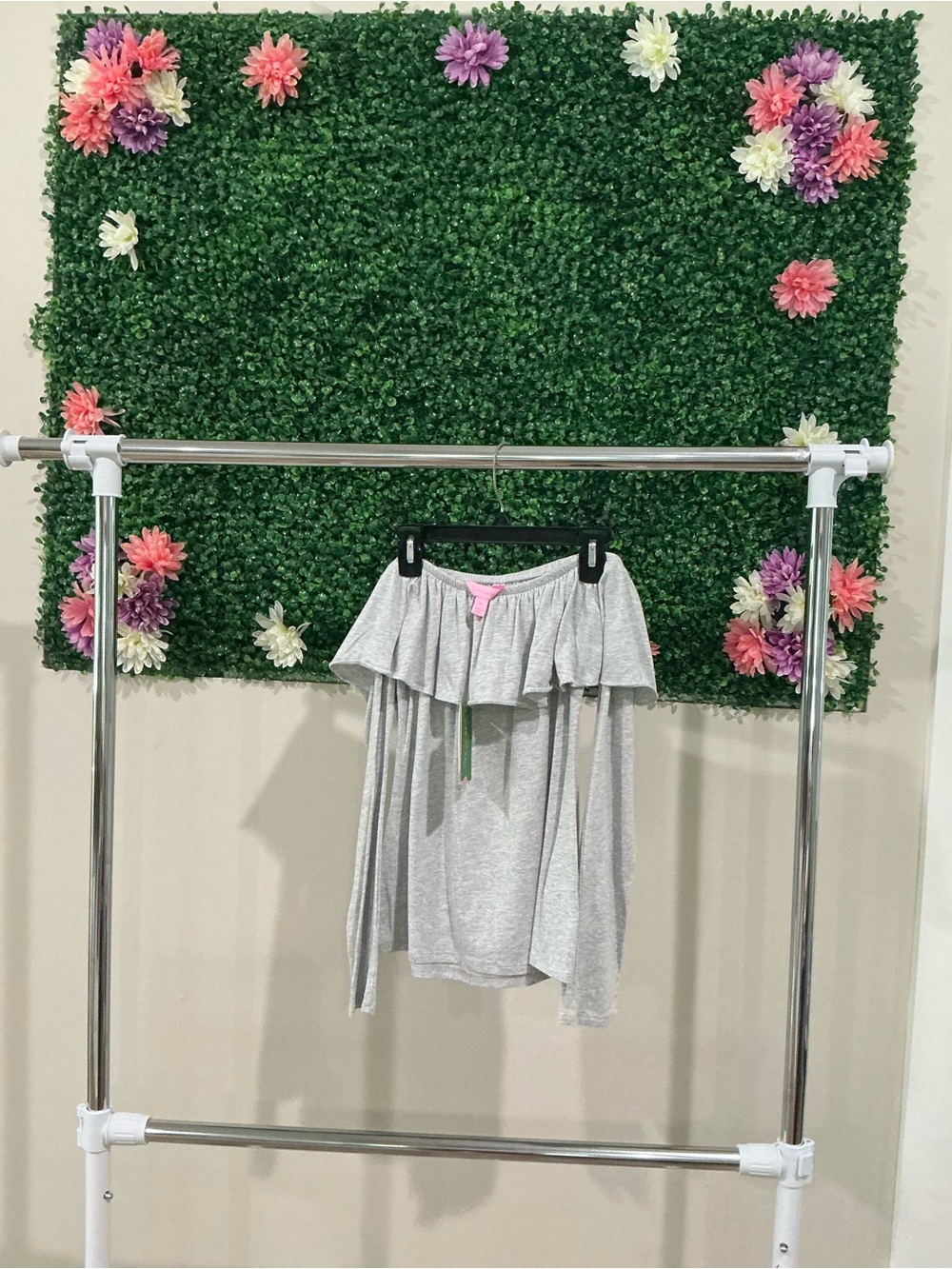 Lilly Pulitzer Light Gray Off-Shoulder Ruffle Top